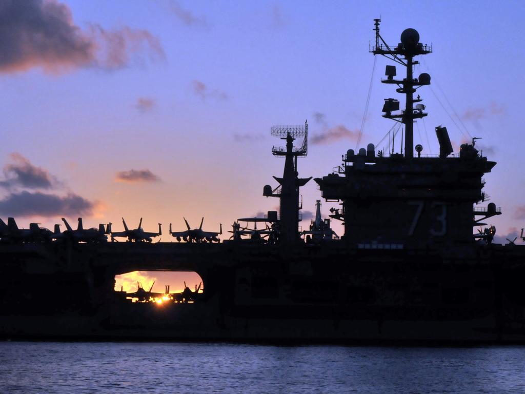 The aircraft carrier USS George Washington (CVN 73) in the western Pacific Ocean. The US has been sending these enormous symbols of power into the South and East China Sea to challenge Beijing’ unlawful claims. Picture: USN