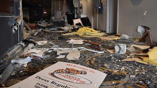 Crews cleared the significant damage left at Western Suburbs Leagues Club after a ram raid tore through the entrance of the Walkerston club at 3am on Wednesday January 6. Picture: Zizi Averill