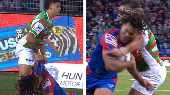 Latrell Mitchell was placed on report for a high tackle on Dominic Young.