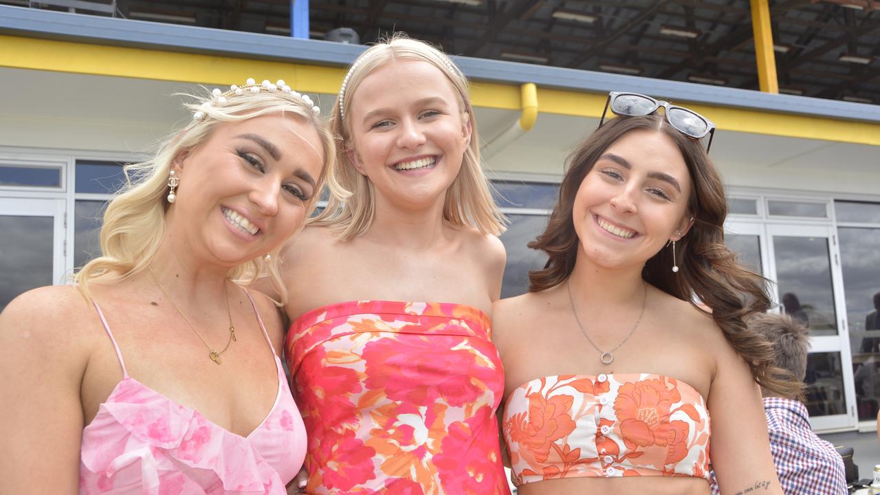 Holly Bennett, Karli Murray and Alyssa Beutel at the 2023 Audi Centre Toowoomba Weetwood race day at Clifford Park Racecourse.