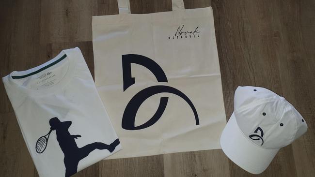 The merchandise pack Djokovic donated to the Serbian church. Picture: Supplied