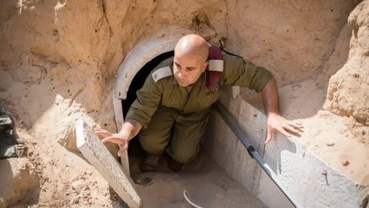 An Israeli soldier exits a tunnel, connecting Gaza and southern Israel, in 2014. Picture: Getty Images