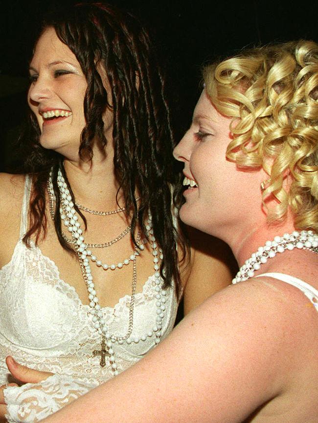 Rebecca Clegg and Lauren Black at Surfers Paradise Beer Garden in 2003.