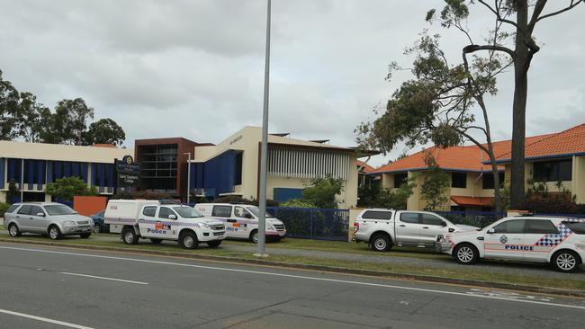 The scene greeting parent arriving to pick up kids at Saint Stephen’s College yesterday afternoon. Picture Glenn Hampson