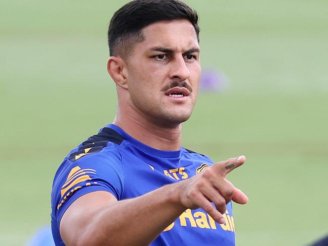 DAILY TELEGRAPH. MARCH 12, 2025.Pictured is Dylan Brown during Parramatta Eels training at Eels HQ in Kellyville today. Picture: Tim Hunter.