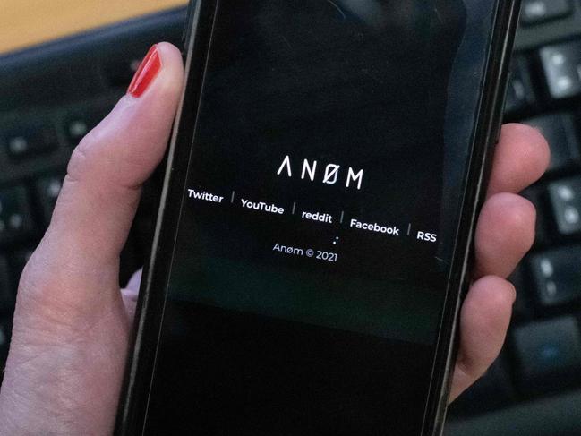 The AN0M app appears on the screen of a smartphone in Paris. Picture: AFP