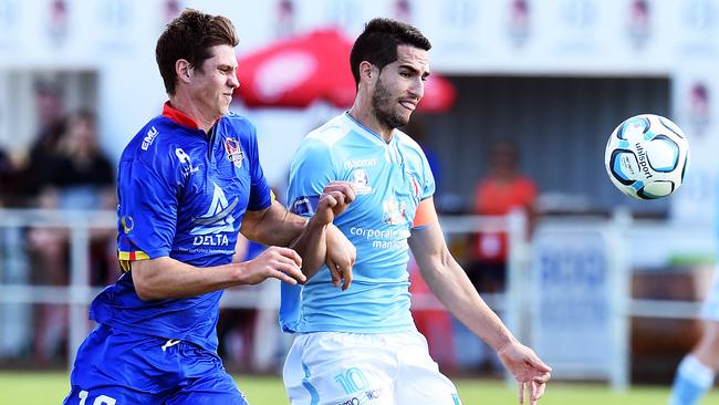 Brisbane City FC (R) remains in the hunt to secure a spot in the expanding A-League. Picture: Zak Simmonds