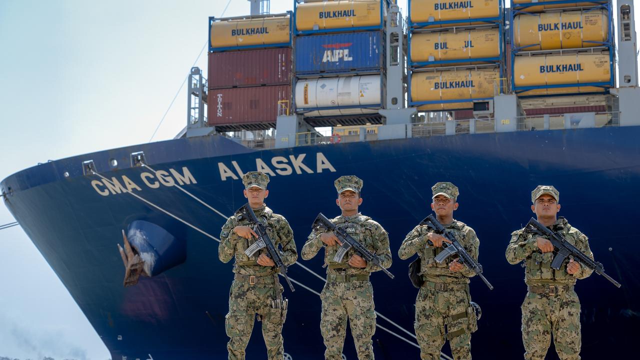 Mexico's Navy, known as Semar, shows the security measures in place at the port of Lazaro Cardenas, 622km west of Mexico City. Picture: Jason Edwards