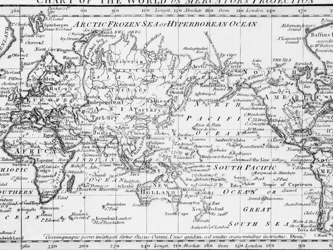 This map from circa 1798 was charted according to the Mercator’s projection. Photo: Hulton Archive/Getty Images.