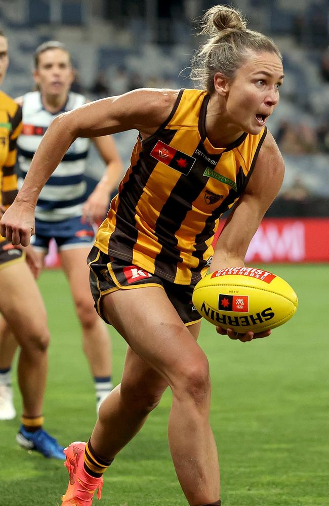 Emily Bates was the star for the Hawks. Picture: Kelly Defina/Getty Images