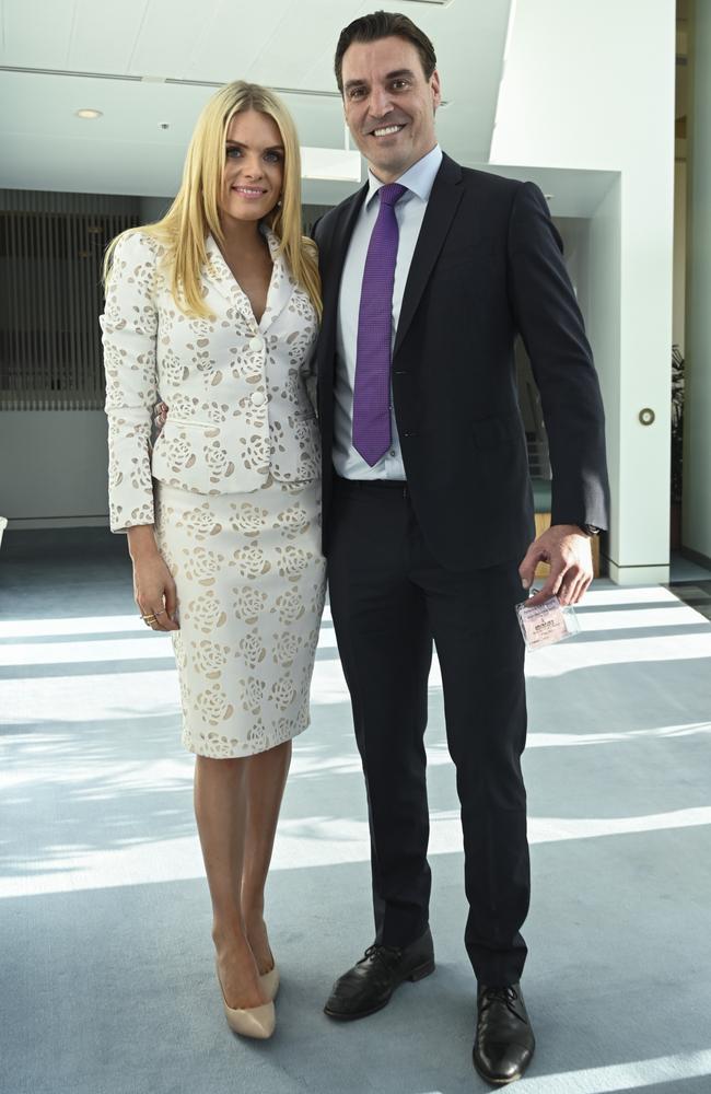 Erin Molan and Todd Selby at a book launch for her dad Jim Molan at Parliament House. Picture: NCA NewsWire/ Martin Ollman