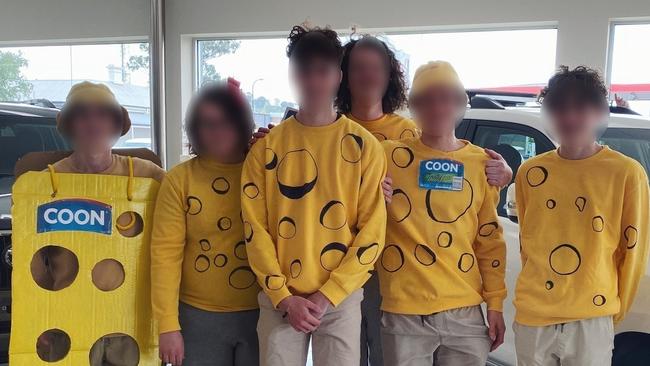 Year 12 students from elite South East private school Tenison Woods College dressed up as Coon cheese for their school’s muck up day, sparking outrage. Picture: Supplied