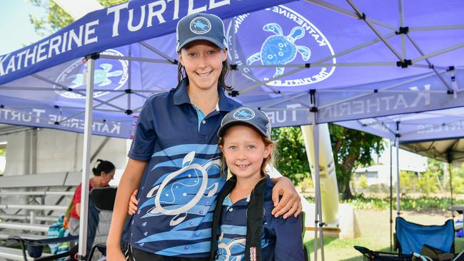 Charlie Miller and Sophie Miller from Katherine Turtles at the 2023 Country Swimming Championships at Parap Pool, Darwin. Picture: Pema Tamang Pakhrin