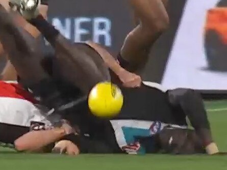 Jack Higgins sling tackle concusses Aliir Aliir at Adelaide Oval in R7