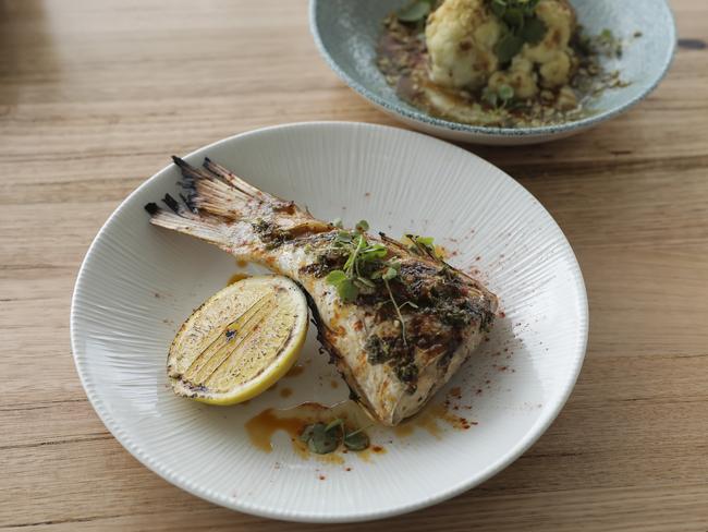 Snapper tail main (with a side dish). Picture: Mark Cranitch