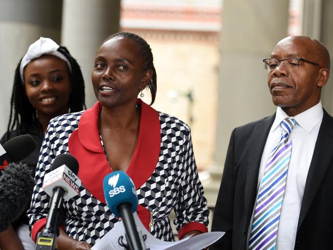 Family First Senator Lucy Gichuhi flanked by her family at the media conference. Picture: Roger Wyman