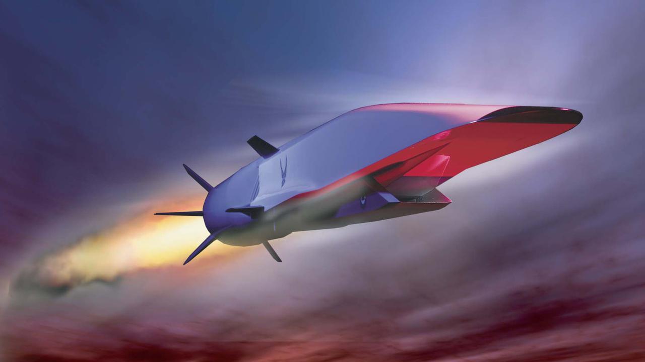 Hypersonic missiles (the one pictured is an artist impression of a US design) can fly at more than five times the speed of sound. Picture: AFP