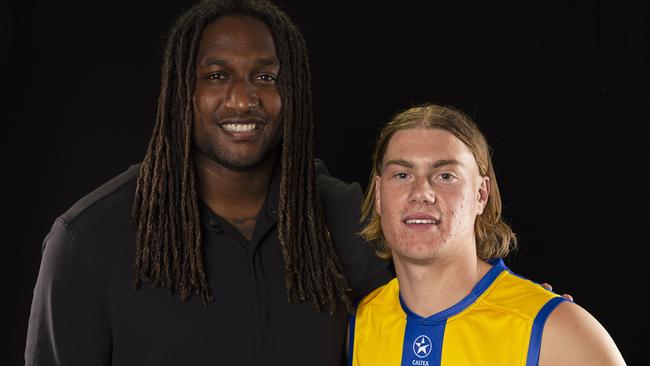 Tongala’s Harley Reid pictured with West Coast Eagles champion Nic Naitanui at the AFL national draft. Picture: Daniel Pockett