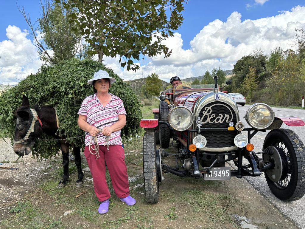 Warren Brown meets the locals in Albania. Picture: Supplied