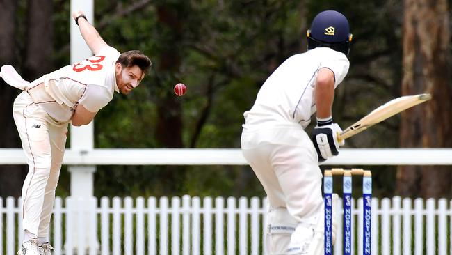 Sunny Coast bowler Blake Maher Cricket action between Norths V Sunny Coast Saturday December 17, 2022. Picture: John Gass