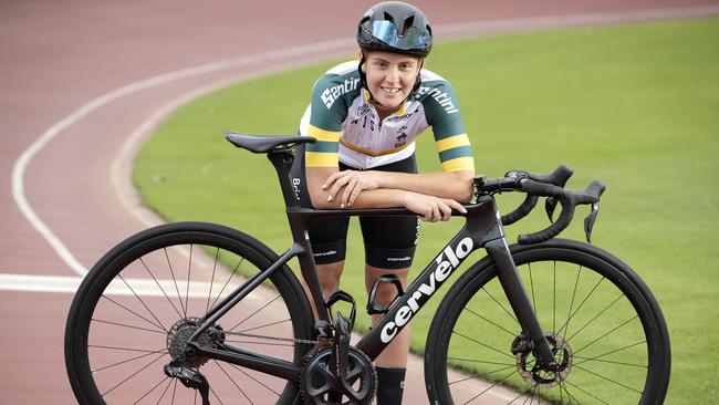 Tasmanian cyclist Felicity Wilson-Haffenden 17 at New Town. Picture: Chris Kidd