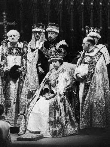 Queen Elizabeth II at her Coronation at Westminster Abbey in 1953 which was televised live for the first time in the monarchy's history. Picture: Reg Speller/Hulton Archive/Getty Images