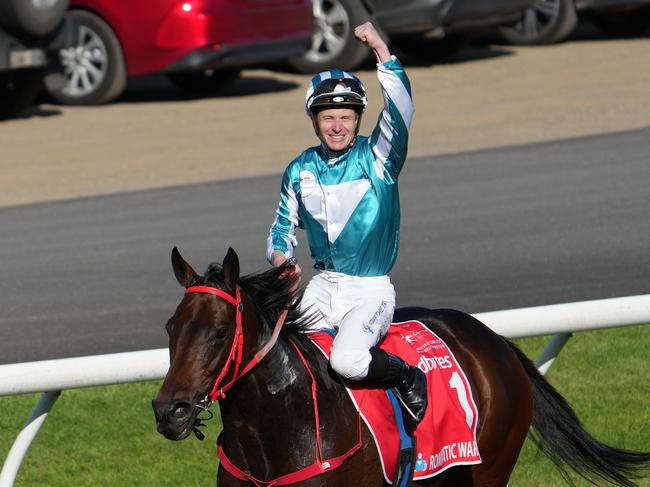 Romantic Warrior (IRE) ridden by James McDonald returns to the mounting yard after winning the Ladbrokes Cox Plate at Moonee Valley Racecourse on October 28, 2023 in Moonee Ponds, Australia. (Photo by Scott Barbour/Racing Photos via Getty Images)