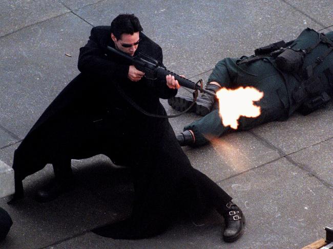 Keanu Reeves shooting The Matrix in Sydney in 1998.