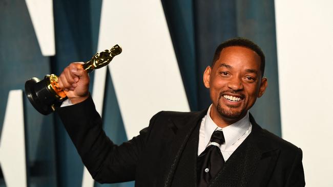 Will Smith celebrates his Oscar win for King Richard. Picture: AFP