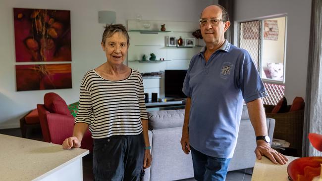 Retirees Ken and Sue Moffitt at their unit in Darwin. ‘They (Labor) think they’re going to get the rich, but they’re not. They’re going to get all the people in the middle who’ve worked hard and saved hard to provide for their retirement — to give themselves independence from government handouts.’ Picture: Amos Aikman