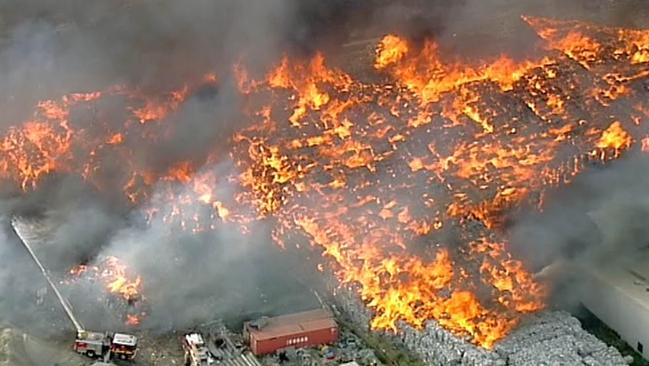 The stockpile set alight in a major blaze last Thursday. Picture: 7 NEWS