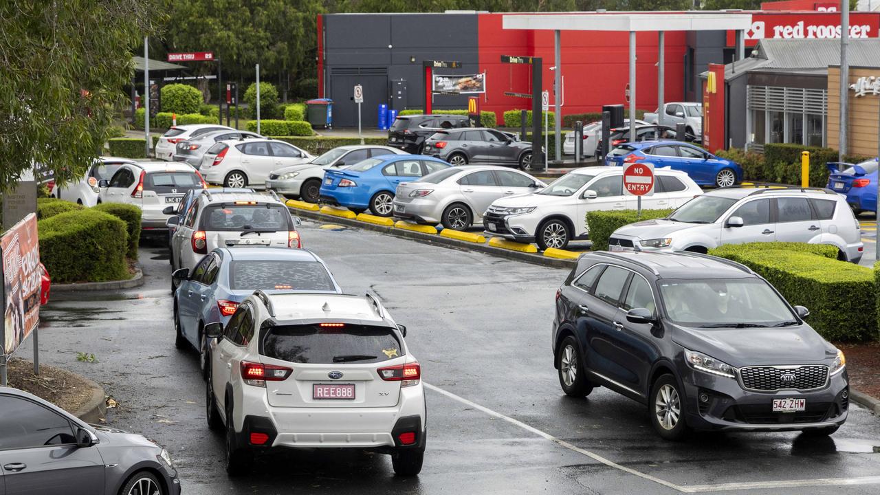 People queuing for McDonalds at Wynnum West due to widespread power outages after Tropical Cyclone Alfred crossed the coast of South-East Queenland, Saturday, March 8, 2025 - Picture: Richard Walker