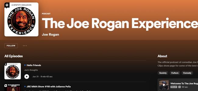 The Joe Rogan Experience is Spotify’s top podcast.