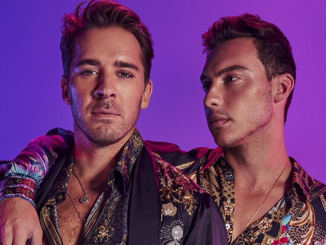 Hugh Sheridan and boyfriend Hugh Roberts. Must be credited to Photographer: Steven Chee.,