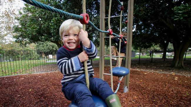 Xander Gow-Gates, 2, was happy to be back on the playground