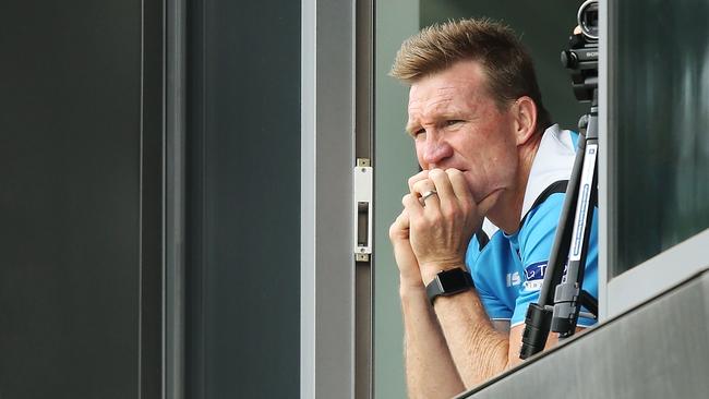 Nathan Buckley watches a pre-season intraclub game.