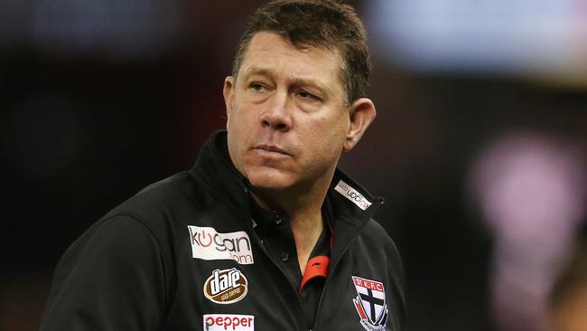 AFL Round 18. 21/07/2019.  St Kilda v Western Bulldogs at Marvel Stadium.  St Kilda interim coach Brett Ratten at 3 qtr time   .  Pic: Michael Klein