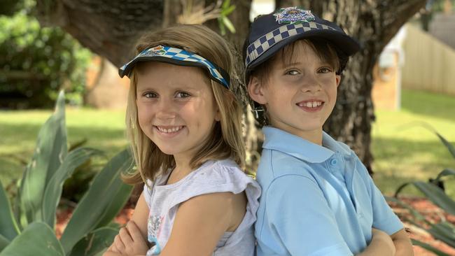 Poppy Williams, 5, and Harry Littlejohn, 10, helped police find a man hiding in their Boondall street. Picture: Michelle Smith