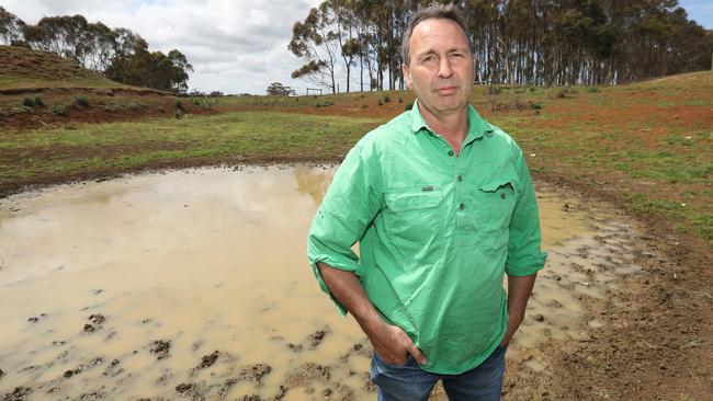 Bellbrae farmer Murray Johns is seeing the lasting effects of two consecutive dry years on hay prodcution and water levels. Picture: Alan Barber