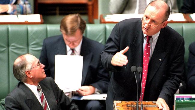 Tim Fischer during Question Time with John Howard.