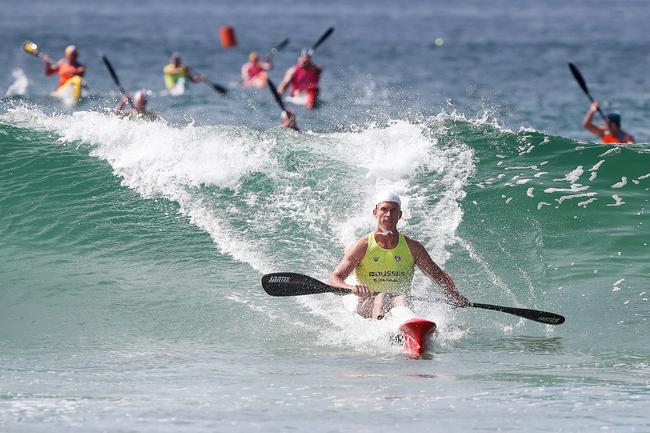 Sam Norton of Northcliffe Surf Life Saving Club in the mens surf ski. Tasmanian Surf League Carnival at Clifton Beach. Picture: NIKKI DAVIS-JONES