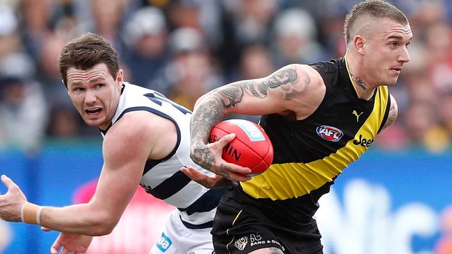 Geelong star Patrick Dangerfield and Richmond’s Dustin Martin are crucial to their team’s finals hopes. Picture: Getty Images