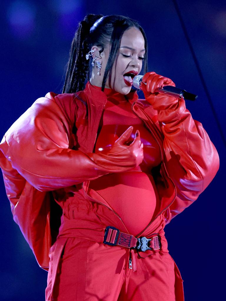 She debuted the bump onstage during the Super Bowl LVII Halftime Show on February 12. Picture: Gregory Shamus/Getty Images/AFP