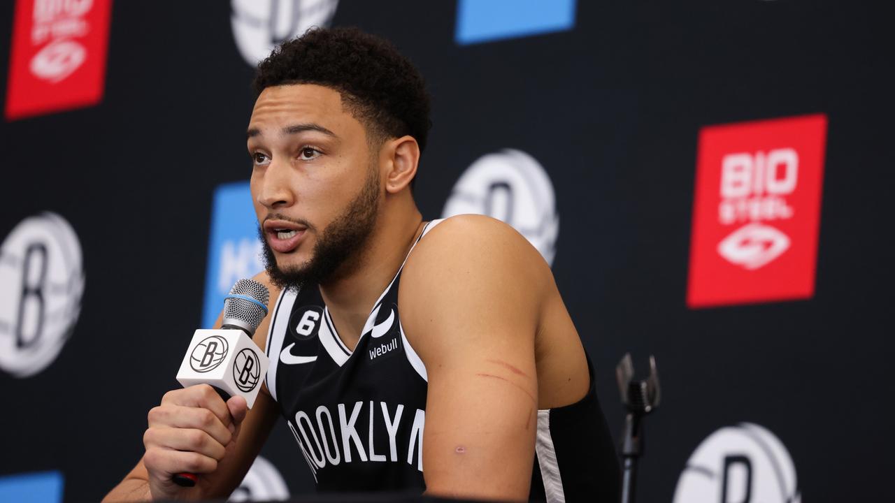 Ben Simmons spoke at the Brooklyn Nets’ media day. (Photo by Dustin Satloff/Getty Images)