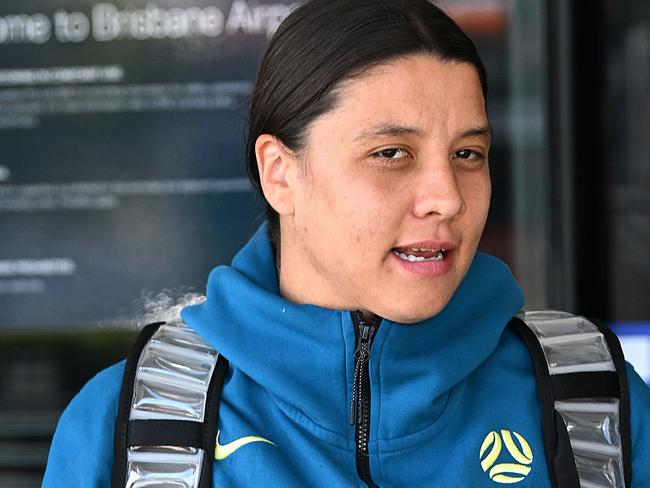 1/08/2023: The Matildas, including Sam Kerr arrive back into Brisbane airport after their big win the night before in Melbourne . pic Lyndon Mechielsen/Courier Mail