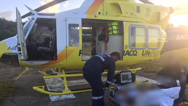 A man has been flown to hospital after being bitten by a shark off of Fraser Island. Picture: RACQ LifeFlight