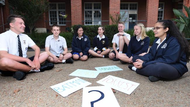 Box Hill High students have been agitating to change the current names, Deakin, Batman, Forrest and Mawson, in favour of Anh Do, Dylan Alcott, Kerryn Phelps and Joan Kirner. 2019 Year 12 School leaders. Tom, Elliot, Adeline, Anna, Max, Phoebe and Roshni. Picture: Tony Gough