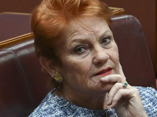 CANBERRA, Australia - NewsWire Photos - September 16, 2024: Senator Pauline Hanson  during Question Time in the Senate at Parliament House in Canberra. Picture: NewsWire / Martin Ollman