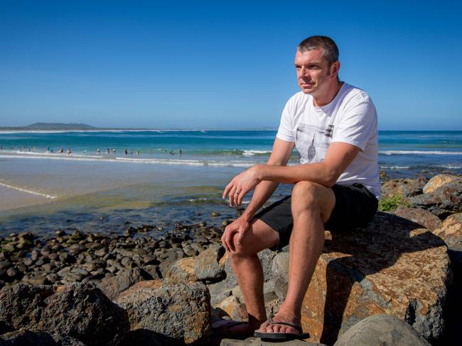 Israel Smith, at Crescent Head, suffered postnatal depression after the birth of his son Rilien. Picture: Lindsay Moller