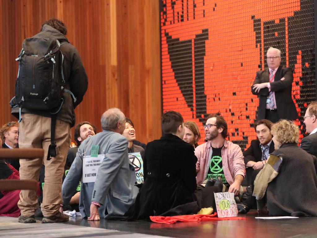 Protesters outside the Adani office at 133 Castlereagh street, Sydney. Picture: John Grainger